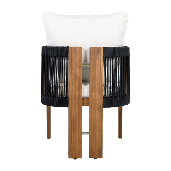 English Elm U_style Acacia Wood Outdoor Dining Set Rope Woven High Back Chairs Farmhouse Patio WY000496AAB