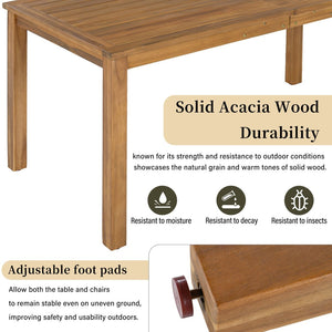 English Elm U_style Acacia Wood Outdoor Dining Set Rope Woven High Back Chairs Farmhouse Patio WY000496AAB