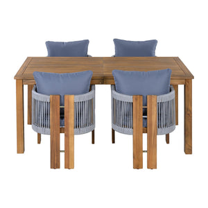 English Elm U_style Solid Acacia Wood Outdoor Dining Set Rope Woven Chairs Farmhouse Patio for 4 WY000496AAE