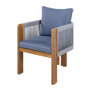 English Elm U_style Solid Acacia Wood Outdoor Dining Set Rope Woven Chairs Farmhouse Patio for 4 WY000496AAE