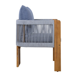 English Elm U_style Solid Acacia Wood Outdoor Dining Set Rope Woven Chairs Farmhouse Patio for 4 WY000496AAE