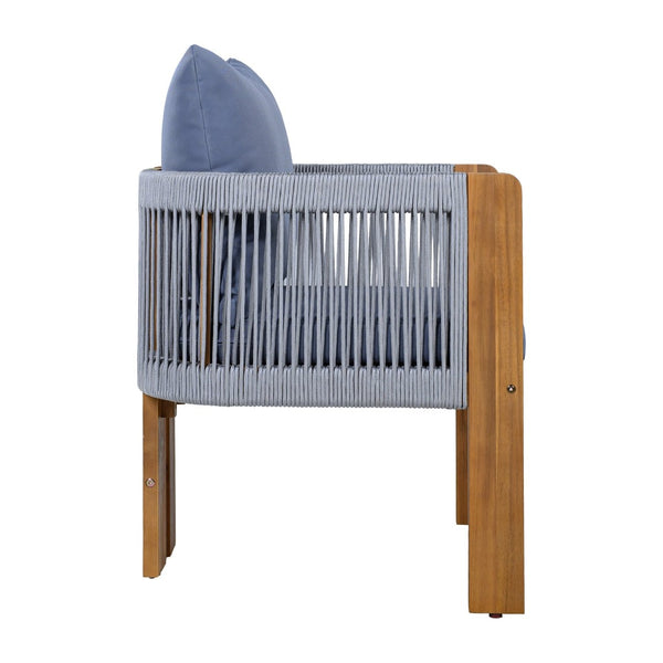 English Elm U_style Solid Acacia Wood Outdoor Dining Set Rope Woven Chairs Farmhouse Patio for 4 WY000496AAE