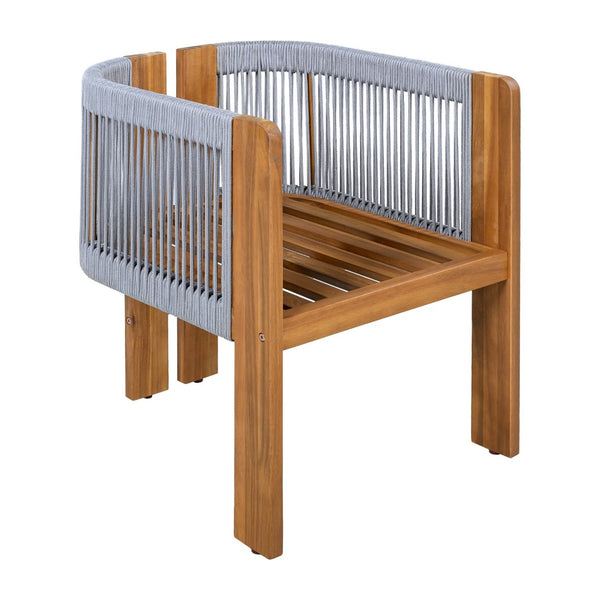 English Elm U_style Solid Acacia Wood Outdoor Dining Set Rope Woven Chairs Farmhouse Patio for 4 WY000496AAE