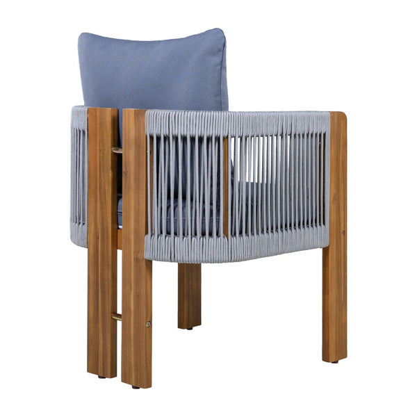English Elm U_style Solid Acacia Wood Outdoor Dining Set Rope Woven Chairs Farmhouse Patio for 4 WY000496AAE