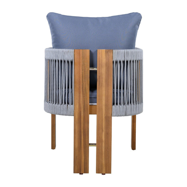 English Elm U_style Solid Acacia Wood Outdoor Dining Set Rope Woven Chairs Farmhouse Patio for 4 WY000496AAE