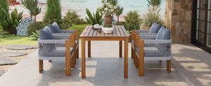English Elm U_style Solid Acacia Wood Outdoor Dining Set Rope Woven Chairs Farmhouse Patio for 4 WY000496AAE