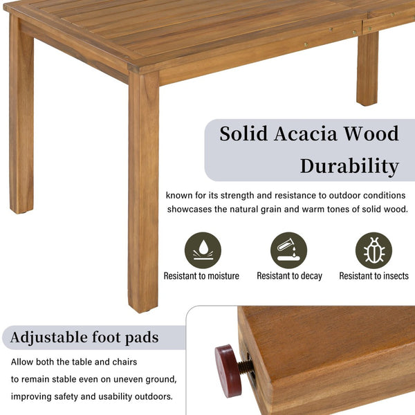 English Elm U_style Solid Acacia Wood Outdoor Dining Set Rope Woven Chairs Farmhouse Patio for 4 WY000496AAE