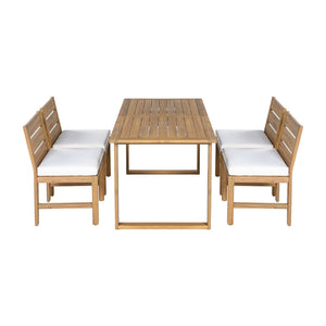 English Elm U_style Farmhouse Acacia Wood Outdoor Dining Set Seats Four with Cushioned Chairs Beige/Natural WY000497AAA