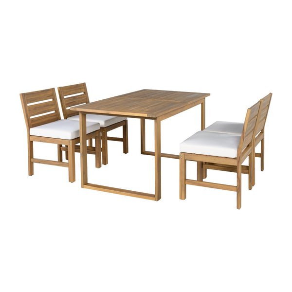 English Elm U_style Farmhouse Acacia Wood Outdoor Dining Set Seats Four with Cushioned Chairs Beige/Natural WY000497AAA