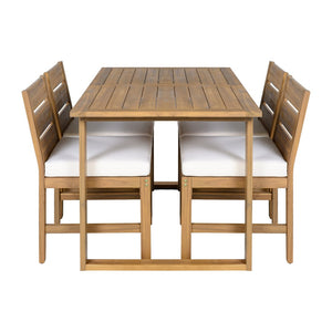 English Elm U_style Farmhouse Acacia Wood Outdoor Dining Set Seats Four with Cushioned Chairs Beige/Natural WY000497AAA