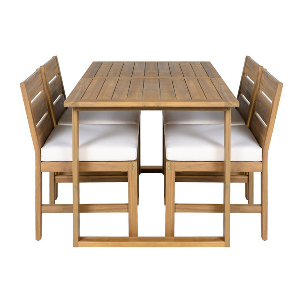English Elm U_style Farmhouse Acacia Wood Outdoor Dining Set Seats Four with Cushioned Chairs Beige/Natural WY000497AAA