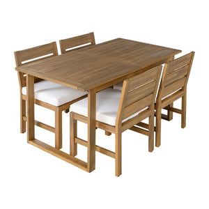 English Elm U_style Farmhouse Acacia Wood Outdoor Dining Set Seats Four with Cushioned Chairs Beige/Natural WY000497AAA
