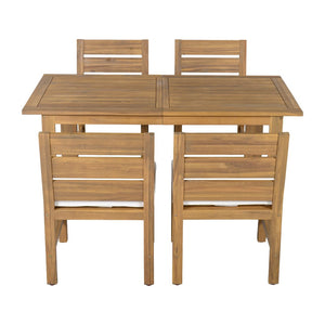 English Elm U_style Farmhouse Acacia Wood Outdoor Dining Set Seats Four with Cushioned Chairs Beige/Natural WY000497AAA