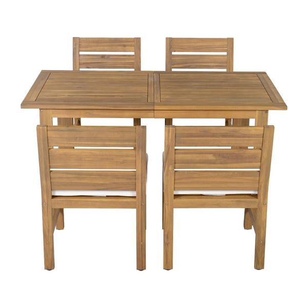 English Elm U_style Farmhouse Acacia Wood Outdoor Dining Set Seats Four with Cushioned Chairs Beige/Natural WY000497AAA