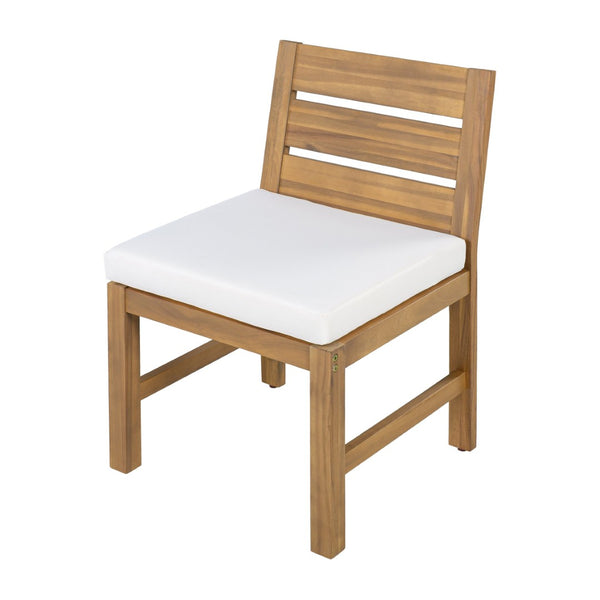 English Elm U_style Farmhouse Acacia Wood Outdoor Dining Set Seats Four with Cushioned Chairs Beige/Natural WY000497AAA