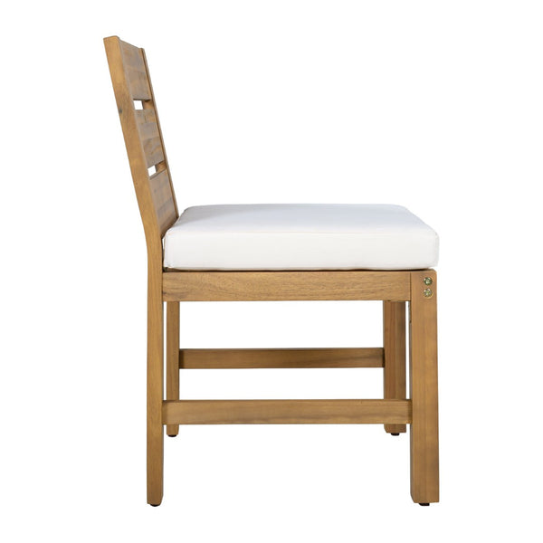 English Elm U_style Farmhouse Acacia Wood Outdoor Dining Set Seats Four with Cushioned Chairs Beige/Natural WY000497AAA
