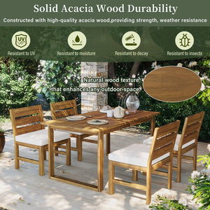 English Elm U_style Farmhouse Acacia Wood Outdoor Dining Set Seats Four with Cushioned Chairs Beige/Natural WY000497AAA