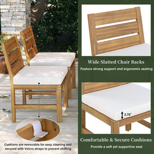 English Elm U_style Farmhouse Acacia Wood Outdoor Dining Set Seats Four with Cushioned Chairs Beige/Natural WY000497AAA