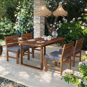 English Elm U_style Farmhouse Acacia Wood Outdoor Dining Set Seats Four with Cushioned Chairs Brown/Gray WY000497AAE