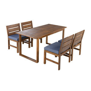 English Elm U_style Farmhouse Acacia Wood Outdoor Dining Set Seats Four with Cushioned Chairs Brown/Gray WY000497AAE