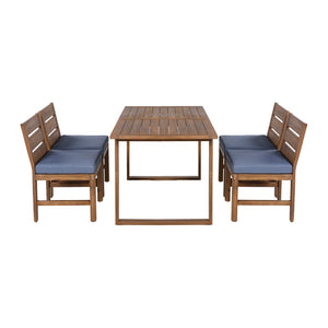 English Elm U_style Farmhouse Acacia Wood Outdoor Dining Set Seats Four with Cushioned Chairs Brown/Gray WY000497AAE