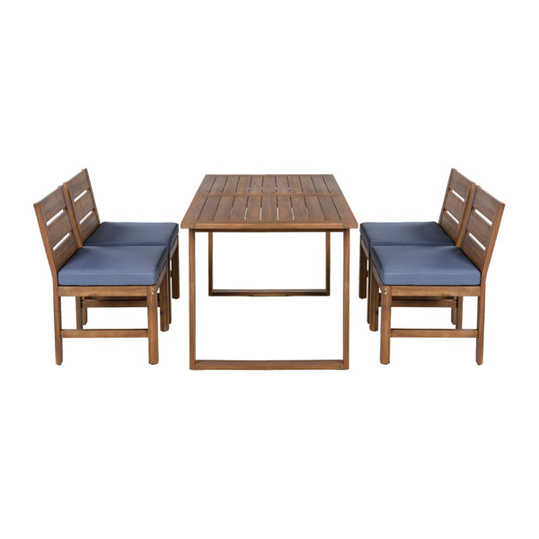 English Elm U_style Farmhouse Acacia Wood Outdoor Dining Set Seats Four with Cushioned Chairs Brown/Gray WY000497AAE
