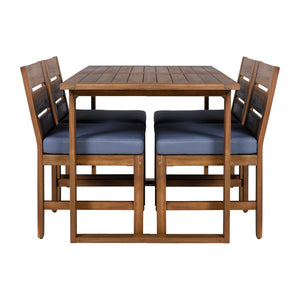 English Elm U_style Farmhouse Acacia Wood Outdoor Dining Set Seats Four with Cushioned Chairs Brown/Gray WY000497AAE