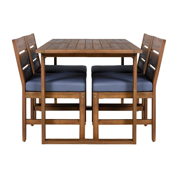 English Elm U_style Farmhouse Acacia Wood Outdoor Dining Set Seats Four with Cushioned Chairs Brown/Gray WY000497AAE