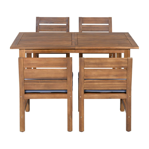 English Elm U_style Farmhouse Acacia Wood Outdoor Dining Set Seats Four with Cushioned Chairs Brown/Gray WY000497AAE