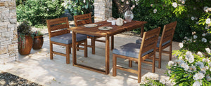 English Elm U_style Farmhouse Acacia Wood Outdoor Dining Set Seats Four with Cushioned Chairs Brown/Gray WY000497AAE