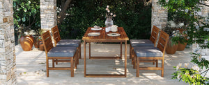 English Elm U_style Farmhouse Acacia Wood Outdoor Dining Set Seats Four with Cushioned Chairs Brown/Gray WY000497AAE