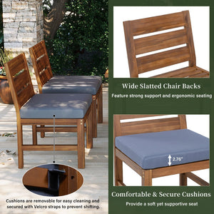 English Elm U_style Farmhouse Acacia Wood Outdoor Dining Set Seats Four with Cushioned Chairs Brown/Gray WY000497AAE