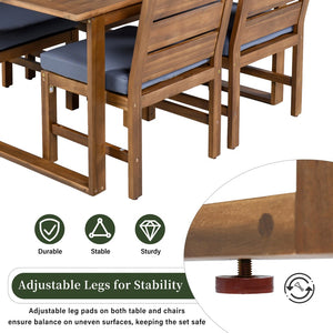 English Elm U_style Farmhouse Acacia Wood Outdoor Dining Set Seats Four with Cushioned Chairs Brown/Gray WY000497AAE
