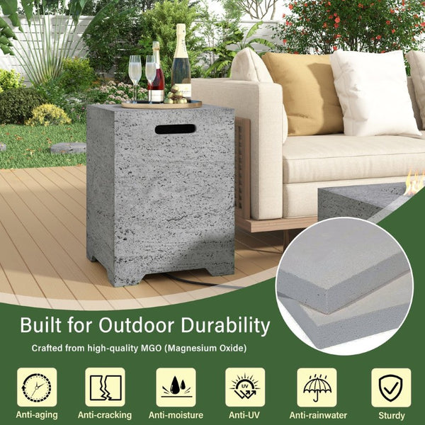 English Elm U_style Square MGO Propane Fire Pit Table Outdoor Patio Set with Lava Rocks Rain Cover WY000509AAA