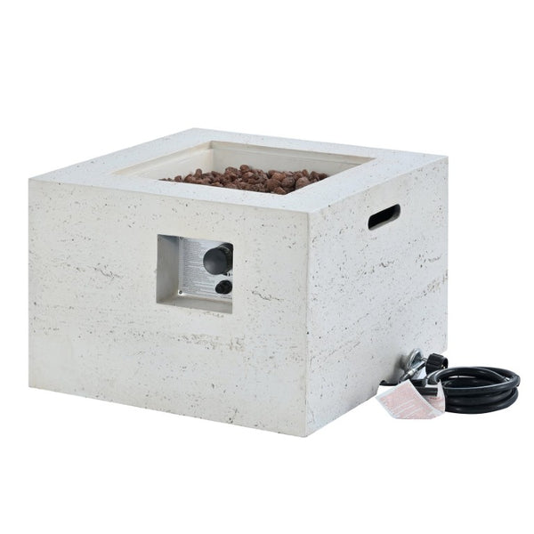English Elm U_style Square MGO Propane Fire Pit Table Outdoor Patio Set with Lava Rocks Rain Cover WY000509AAA