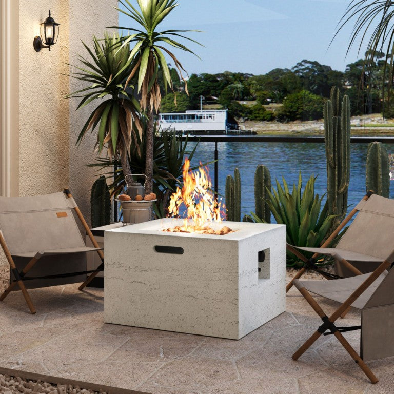 English Elm U_style Square MGO Propane Fire Pit Table Outdoor Patio Set with Lava Rocks Rain Cover WY000509AAA