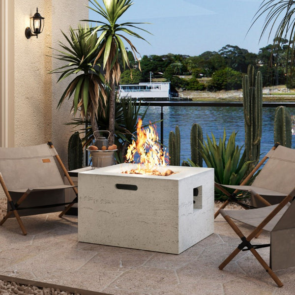 English Elm U_style Square MGO Propane Fire Pit Table Outdoor Patio Set with Lava Rocks Rain Cover WY000509AAA