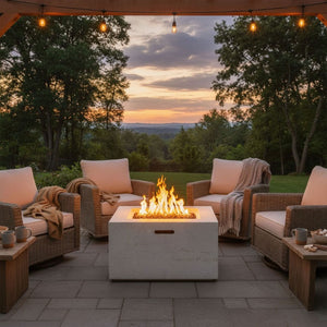English Elm U_style Square MGO Propane Fire Pit Table Outdoor Patio Set with Lava Rocks Rain Cover WY000509AAA