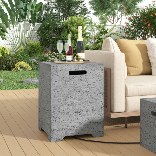 English Elm U_style Square MGO Propane Fire Pit Table Outdoor Patio Set with Lava Rocks Rain Cover WY000509AAA