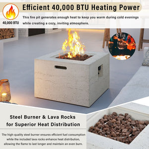English Elm U_style Square MGO Propane Fire Pit Table Outdoor Patio Set with Lava Rocks Rain Cover WY000509AAA