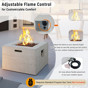 English Elm U_style Square MGO Propane Fire Pit Table Outdoor Patio Set with Lava Rocks Rain Cover WY000509AAA