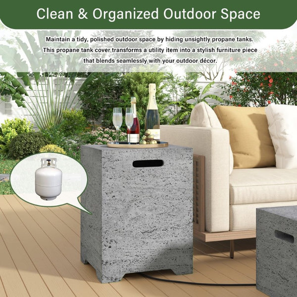 English Elm U_style Square MGO Propane Fire Pit Table Outdoor Patio Set with Lava Rocks Rain Cover WY000509AAA