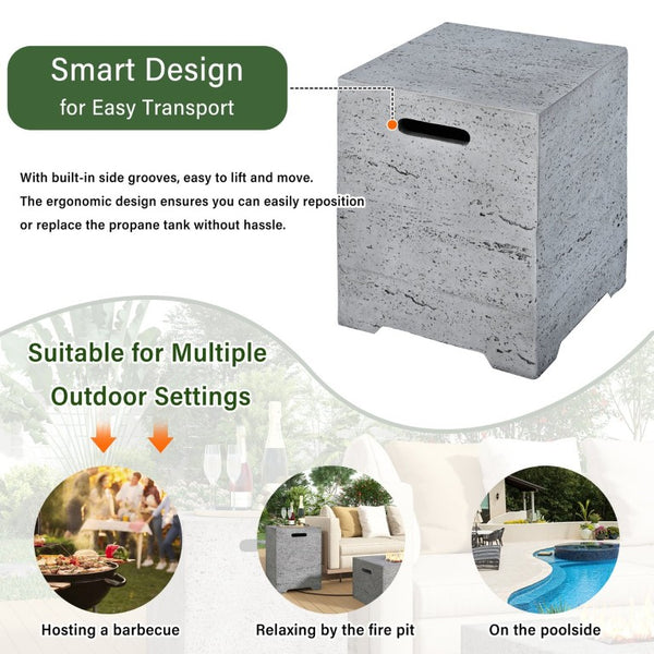 English Elm U_style Square MGO Propane Fire Pit Set with Steel Burner Lava Rocks and Tank Cover Table Black/Grey WY000509AAB