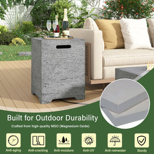 English Elm U_style Square MGO Propane Fire Pit Set with Steel Burner Lava Rocks and Tank Cover Table Black/Grey WY000509AAB