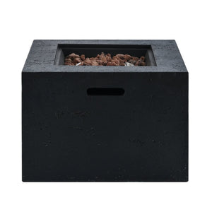 English Elm U_style Square MGO Propane Fire Pit Set with Steel Burner Lava Rocks and Tank Cover Table Black/Grey WY000509AAB