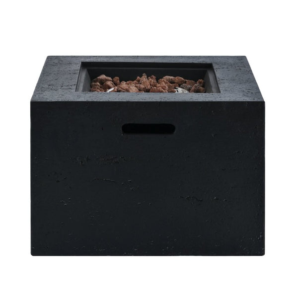 English Elm U_style Square MGO Propane Fire Pit Set with Steel Burner Lava Rocks and Tank Cover Table Black/Grey WY000509AAB