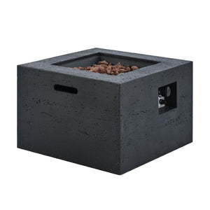 English Elm U_style Square MGO Propane Fire Pit Set with Steel Burner Lava Rocks and Tank Cover Table Black/Grey WY000509AAB