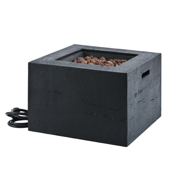 English Elm U_style Square MGO Propane Fire Pit Set with Steel Burner Lava Rocks and Tank Cover Table Black/Grey WY000509AAB
