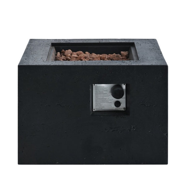 English Elm U_style Square MGO Propane Fire Pit Set with Steel Burner Lava Rocks and Tank Cover Table Black/Grey WY000509AAB