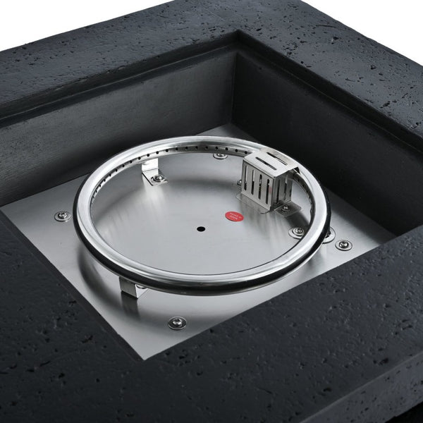 English Elm U_style Square MGO Propane Fire Pit Set with Steel Burner Lava Rocks and Tank Cover Table Black/Grey WY000509AAB